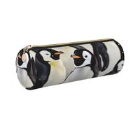 JKLQWC Cute Penguin Animal Pattern Printed Cylinder Pencil Case with Gold Zipper - Lightweight Leather Organizer for School, Office, Travel, Makeup