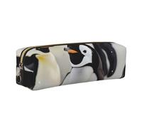 JKLQWC Cute Penguin Animal Pattern Printed Leather Pencil Case with Gold Zipper - Simple and Lightweight Organizer for School, Office, Travel, Makeup