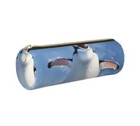 JKLQWC Cute Penguin Printed Cylinder Pencil Case with Gold Zipper - Lightweight Leather Organizer for School, Office, Travel, Makeup