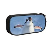 JKLQWC Cute Penguin Printed Pencil Case Cute Pen Pencil Box Bag Zipper Storage Organizer Box Holder for Office School Teen Girl Boy Adult,Black