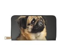 JKLQWC Cute Pug Dog Printed Long Wallet for Women Men Funny PU Leather Wallet with Coin Purse and Card Holder
