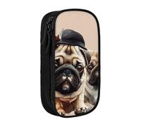 JKLQWC Cute Pug Printed Pencil Case Cute Pen Pouch Large Pen Bag Portable Storage Organizer Box for Office School Teen Girl Boy Adult,Black