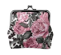 JKLQWC Cute Rose Mix Leopard Pattern Printed Coin Purse for Women Cute PU Leather Coin Wallet Mini Coin Purse Pouch with Kiss-Lock