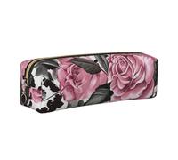 JKLQWC Cute Rose Mix Leopard Pattern Printed Leather Pencil Case with Gold Zipper - Simple and Lightweight Organizer for School, Office, Travel, Makeup