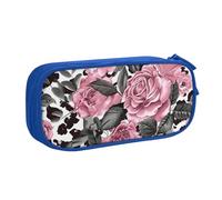 JKLQWC Cute Rose Mix Leopard Pattern Printed Pencil Case Cute Pen Pencil Box Bag Zipper Storage Organizer Box Holder for Office School Teen Girl Boy Adult,Blue