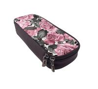JKLQWC Cute Rose Mix Leopard Pattern Printed PU Leather Pencil Case Cute Pen Pencil Box Bag Zipper Office School Pencil Pouch Organizer for Students Teen Girls Boys Adult