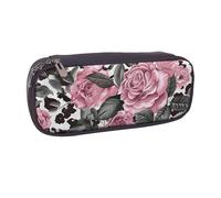 JKLQWC Cute Rose Mix Leopard Pattern Printed PU Leather Pencil Case Cute Pen Pencil Box Bag Zipper Office School Pencil Pouch Organizer for Students Teen Girls Boys Adult
