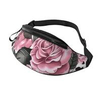 JKLQWC Cute Rose Mix Leopard Pattern Printed Waist Bag with Headphone Jack, Personalized Bumbags Fanny Packs Unisex Running Hiking Crossbody Bags for Men Women