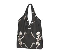 JKLQWC Cute Skeleton Dancing Printed Foldable Shopping Bag 2 PCS, Reusable Grocery Tote Bags for Daily Shopping and Travel