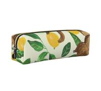 JKLQWC Cute Sloths on Yellow Lemons Printed Leather Pencil Case with Gold Zipper - Simple and Lightweight Organizer for School, Office, Travel, Makeup