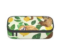 JKLQWC Cute Sloths on Yellow Lemons Printed Pencil Case Cute Pen Pencil Box Bag Large Capacity Compartment Zipper Pencil Pouch Organizer for Office School Travel