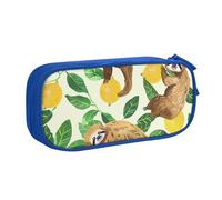 JKLQWC Cute Sloths on Yellow Lemons Printed Pencil Case Cute Pen Pencil Box Bag Zipper Storage Organizer Box Holder for Office School Teen Girl Boy Adult,Blue