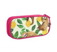 JKLQWC Cute Sloths on Yellow Lemons Printed Pencil Case Cute Pen Pencil Box Bag Zipper Storage Organizer Box Holder for Office School Teen Girl Boy Adult,Pink