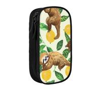 JKLQWC Cute Sloths on Yellow Lemons Printed Pencil Case Cute Pen Pouch Large Pen Bag Portable Storage Organizer Box for Office School Teen Girl Boy Adult,Black