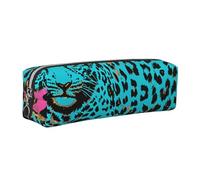 JKLQWC Cute Turquoise Leopard Printed Leather Pencil Case with Silver Zipper - Simple and Lightweight Organizer for School, Office, Travel, Makeup