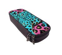 JKLQWC Cute Turquoise Leopard Printed PU Leather Pencil Case Cute Pen Pencil Box Bag Zipper Office School Pencil Pouch Organizer for Students Teen Girls Boys Adult