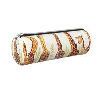 JKLQWC Cute Wild Cartoon Giraffes Printed Cylinder Pencil Case with Silver Zipper - Lightweight Leather Organizer for School, Office, Travel, Makeup
