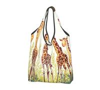 JKLQWC Cute Wild Cartoon Giraffes Printed Foldable Shopping Bag 2 PCS, Reusable Grocery Tote Bags for Daily Shopping and Travel