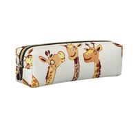 JKLQWC Cute Wild Cartoon Giraffes Printed Leather Pencil Case with Gold Zipper - Simple and Lightweight Organizer for School, Office, Travel, Makeup