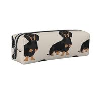 JKLQWC Dachshund Dog Printed Leather Pencil Case with Silver Zipper - Simple and Lightweight Organizer for School, Office, Travel, Makeup