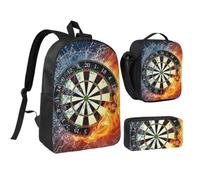JKLQWC Dart Board Print School Backpack Set of 3, 17-Inch School Bag with Insulated Lunch Bag & Pencil Case for Students Teens Girls Boys