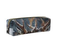 JKLQWC Deer in Beautiful Snow Printed Leather Pencil Case with Gold Zipper - Simple and Lightweight Organizer for School, Office, Travel, Makeup