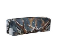 JKLQWC Deer in Beautiful Snow Printed Leather Pencil Case with Silver Zipper - Simple and Lightweight Organizer for School, Office, Travel, Makeup