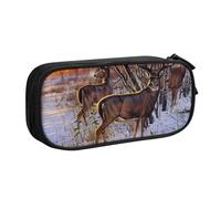 JKLQWC Deers Picture Printed Pencil Case Cute Pen Pencil Box Bag Zipper Storage Organizer Box Holder for Office School Teen Girl Boy Adult,Black