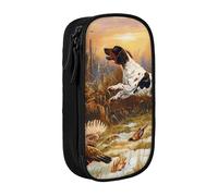 JKLQWC Dog Catching Pheasant Printed Pencil Case Cute Pen Pouch Large Pen Bag Portable Storage Organizer Box for Office School Teen Girl Boy Adult,Black