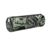 JKLQWC Dollar Sign Money Printed Cylinder Pencil Case with Silver Zipper - Lightweight Leather Organizer for School, Office, Travel, Makeup