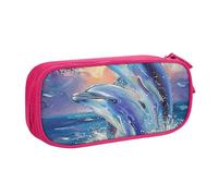 JKLQWC Dolphin 1 Printed Pencil Case Cute Pen Pencil Box Bag Zipper Storage Organizer Box Holder for Office School Teen Girl Boy Adult,Pink