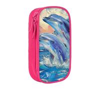 JKLQWC Dolphin 1 Printed Pencil Case Cute Pen Pouch Large Pen Bag Portable Storage Organizer Box for Office School Teen Girl Boy Adult,Pink