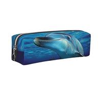 JKLQWC Dolphin Printed Leather Pencil Case with Silver Zipper - Simple and Lightweight Organizer for School, Office, Travel, Makeup