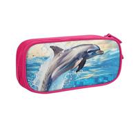 JKLQWC Dolphin Printed Pencil Case Cute Pen Pencil Box Bag Zipper Storage Organizer Box Holder for Office School Teen Girl Boy Adult,Pink