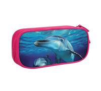 JKLQWC Dolphin Printed Pencil Case Cute Pen Pencil Box Bag Zipper Storage Organizer Box Holder for Office School Teen Girl Boy Adult,Pink