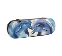 JKLQWC Dolphins in Love 1 Printed Pencil Case Cute Pen Pencil Box Bag PU Leather Zipper Pencil Pouch Organizer for Office School Travel