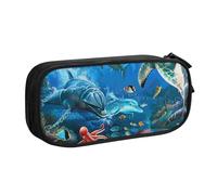 JKLQWC Dolphins Sea Turtle Coral Reef Printed Pencil Case Cute Pen Pencil Box Bag Zipper Storage Organizer Box Holder for Office School Teen Girl Boy Adult,Black