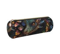 JKLQWC Dragon Scale Printed Cylinder Pencil Case with Gold Zipper - Lightweight Leather Organizer for School, Office, Travel, Makeup