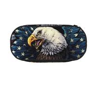 JKLQWC Dual-Zip Pencil Case Organizer with Mesh Compartment & Pen Holders - American Eagle Flag Prints Multi-Purpose Stationery Holder, Travel-Friendly Cosmetic Bag for School, Office, Gifts