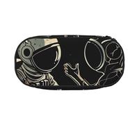 JKLQWC Dual-Zip Pencil Case Organizer with Mesh Compartment & Pen Holders - Astronaut and Alien Prints Multi-Purpose Stationery Holder, Travel-Friendly Cosmetic Bag for School, Office, Gifts