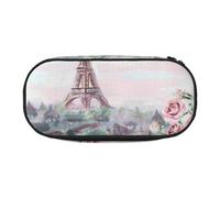 JKLQWC Dual-Zip Pencil Case Organizer with Mesh Compartment & Pen Holders - Beautiful Eiffel Tower Paris Prints Multi-Purpose Stationery Holder, Travel-Friendly Cosmetic Bag for School, Office, Gifts