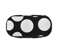 JKLQWC Dual-Zip Pencil Case Organizer with Mesh Compartment & Pen Holders - Black and White Polka Dot Prints Multi-Purpose Stationery Holder, Travel-Friendly Cosmetic Bag for School, Office, Gifts