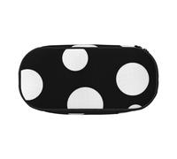 JKLQWC Dual-Zip Pencil Case Organizer with Mesh Compartment & Pen Holders - Black & White Big Dot Prints Multi-Purpose Stationery Holder, Travel-Friendly Cosmetic Bag for School, Office, Gifts