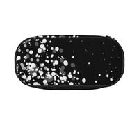 JKLQWC Dual-Zip Pencil Case Organizer with Mesh Compartment & Pen Holders - Black White Glitter Prints Multi-Purpose Stationery Holder, Travel-Friendly Cosmetic Bag for School, Office, Gifts