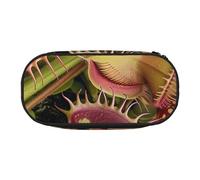 JKLQWC Dual-Zip Pencil Case Organizer with Mesh Compartment & Pen Holders - Carnivorous Plant Prints Multi-Purpose Stationery Holder, Travel-Friendly Cosmetic Bag for School, Office, Gifts