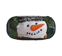 JKLQWC Dual-Zip Pencil Case Organizer with Mesh Compartment & Pen Holders - Christmas Carton Snowman Prints Multi-Purpose Stationery Holder, Travel-Friendly Cosmetic Bag for School, Office, Gifts