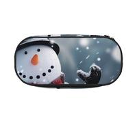 JKLQWC Dual-Zip Pencil Case Organizer with Mesh Compartment & Pen Holders - Christmas Happy Snowman Prints Multi-Purpose Stationery Holder, Travel-Friendly Cosmetic Bag for School, Office, Gifts