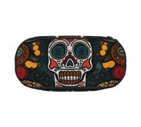 JKLQWC Dual-Zip Pencil Case Organizer with Mesh Compartment & Pen Holders - Colorful Sugar Skulls Prints Multi-Purpose Stationery Holder, Travel-Friendly Cosmetic Bag for School, Office, Gifts