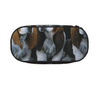 JKLQWC Dual-Zip Pencil Case Organizer with Mesh Compartment & Pen Holders - Cute Basset Hound Puppies Prints Multi-Purpose Stationery Holder, Travel-Friendly Cosmetic Bag for School, Office, Gifts