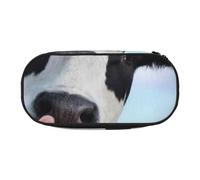 JKLQWC Dual-Zip Pencil Case Organizer with Mesh Compartment & Pen Holders - Cute Cow Under White Clouds Prints Multi-Purpose Stationery Holder, Travel-Friendly Cosmetic Bag for School, Office, Gifts